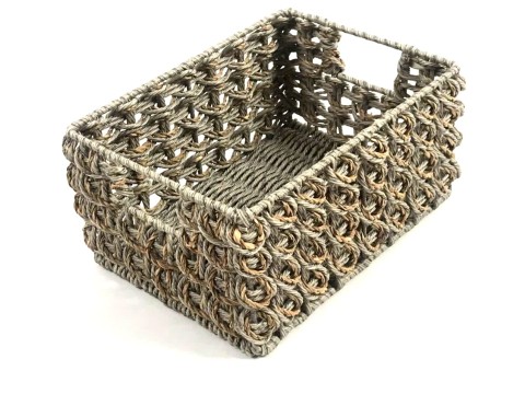Premium PE Resin and Seagrass Rectangular Storage Basket with Handles